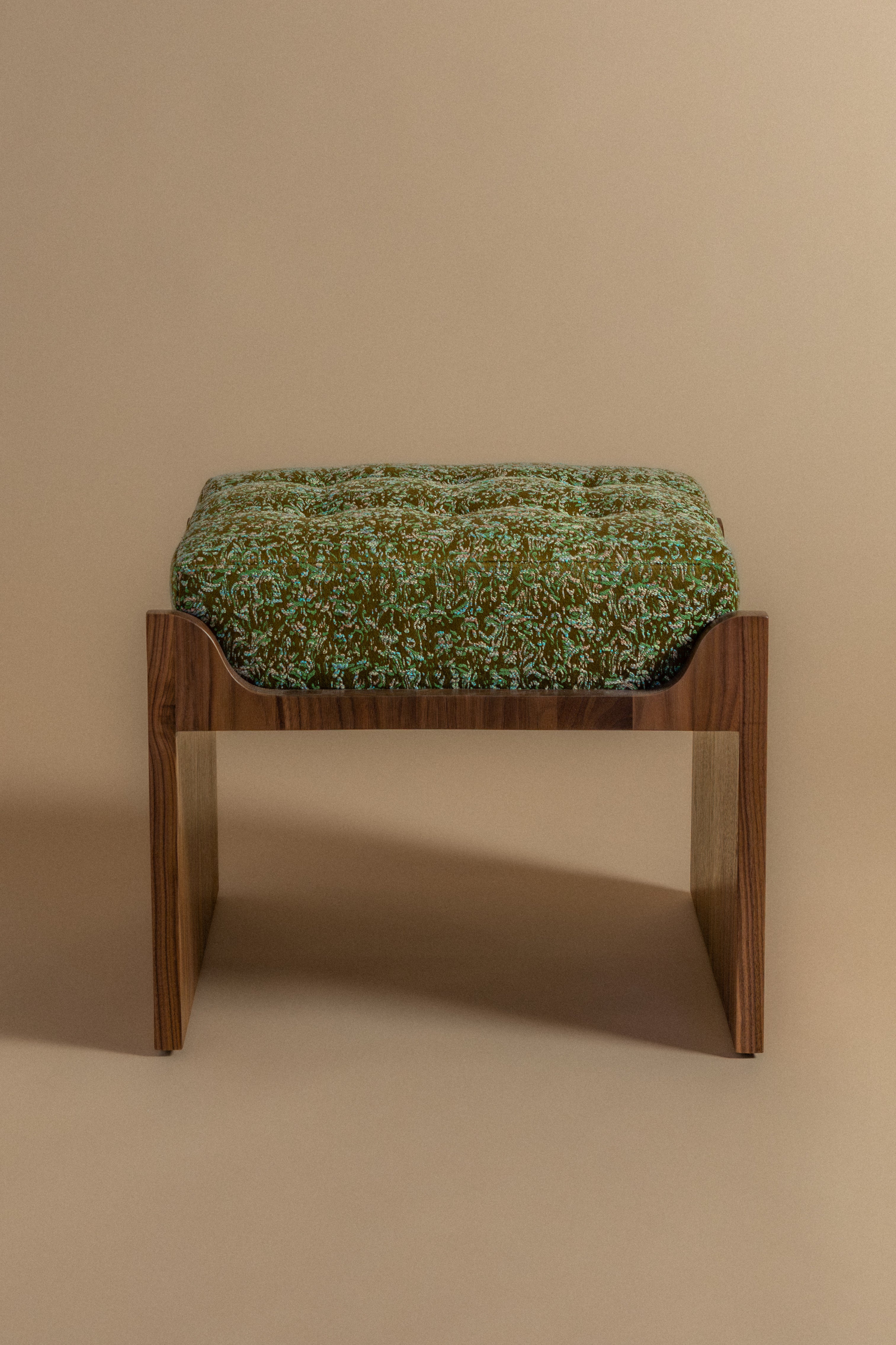 Sovra Ottoman in Olive Jacquard and Walnut