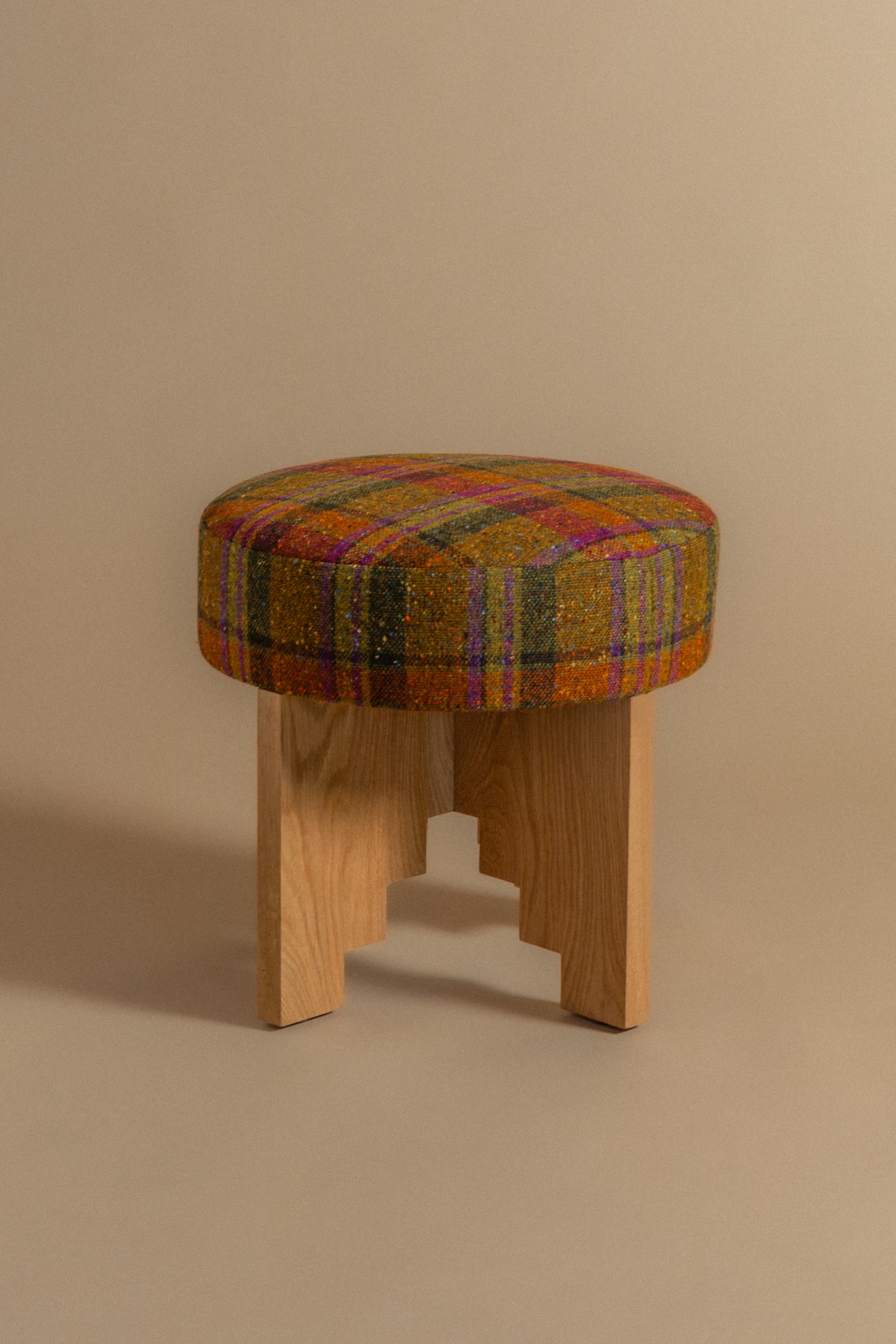 Odense Ottoman in Rusty Plaid and Oak