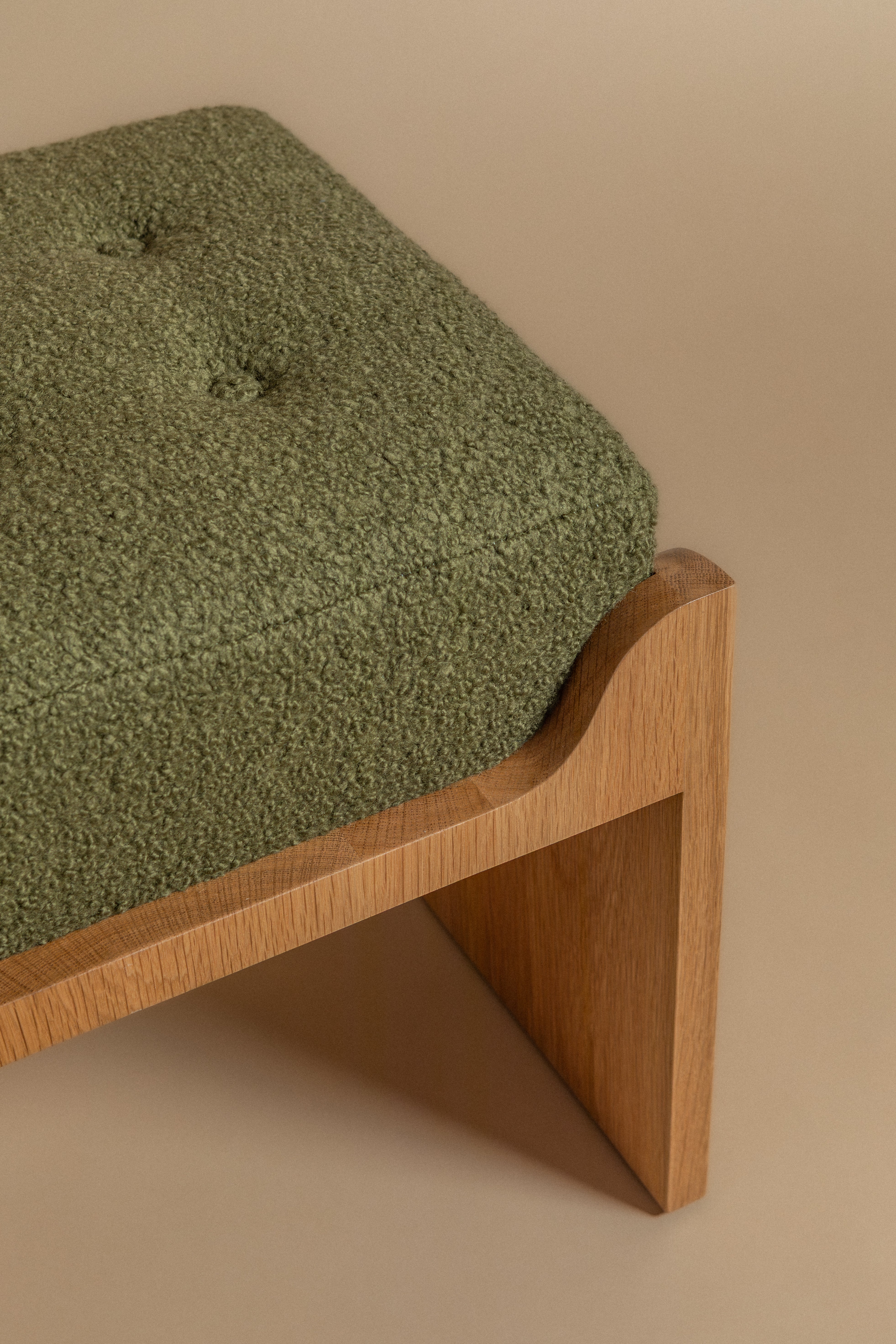 Sovra Ottoman in Moss Boucle and White Oak