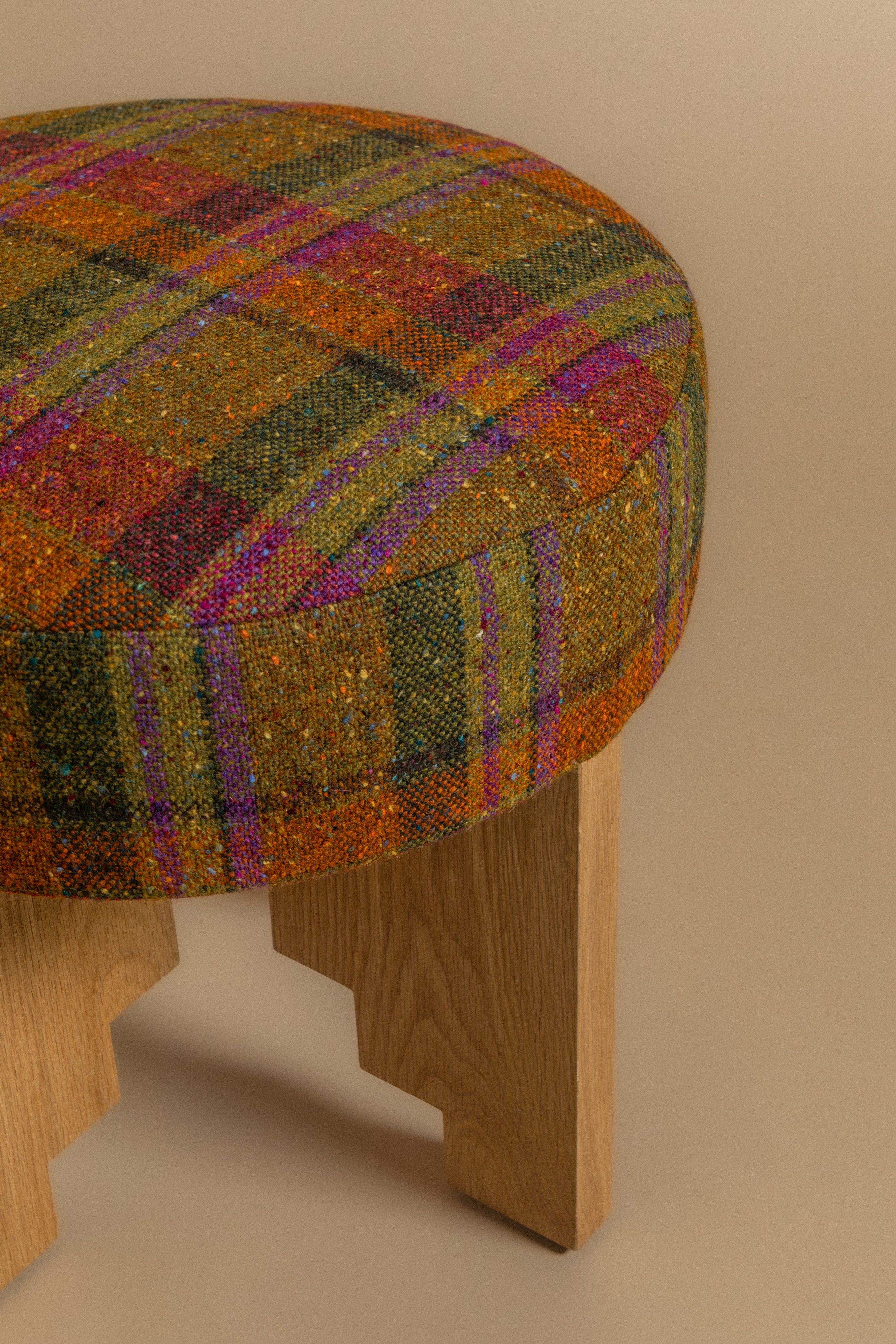 Odense Ottoman in Rusty Plaid and Oak