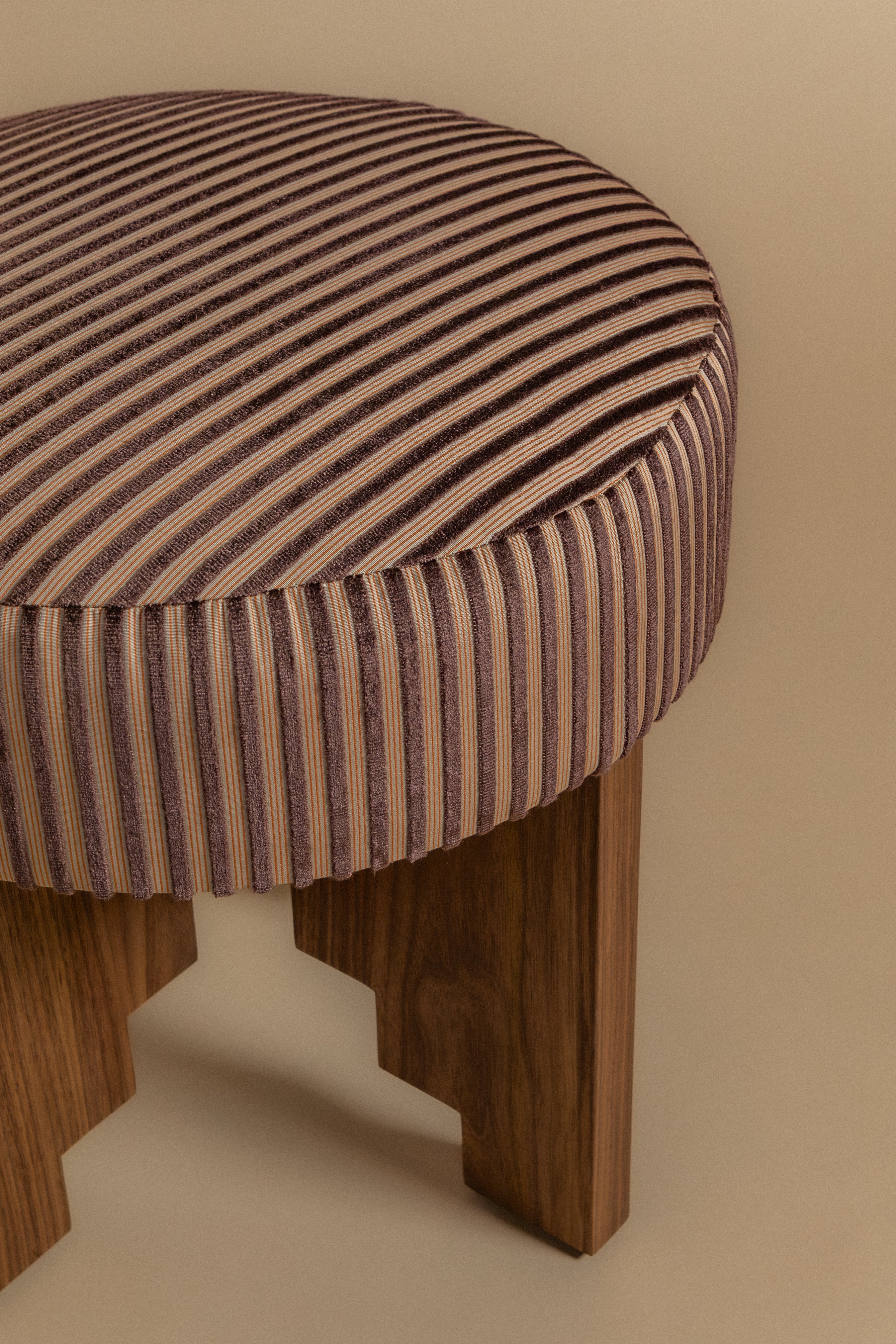 Odense Ottoman in Aubergine Stripe and Walnut