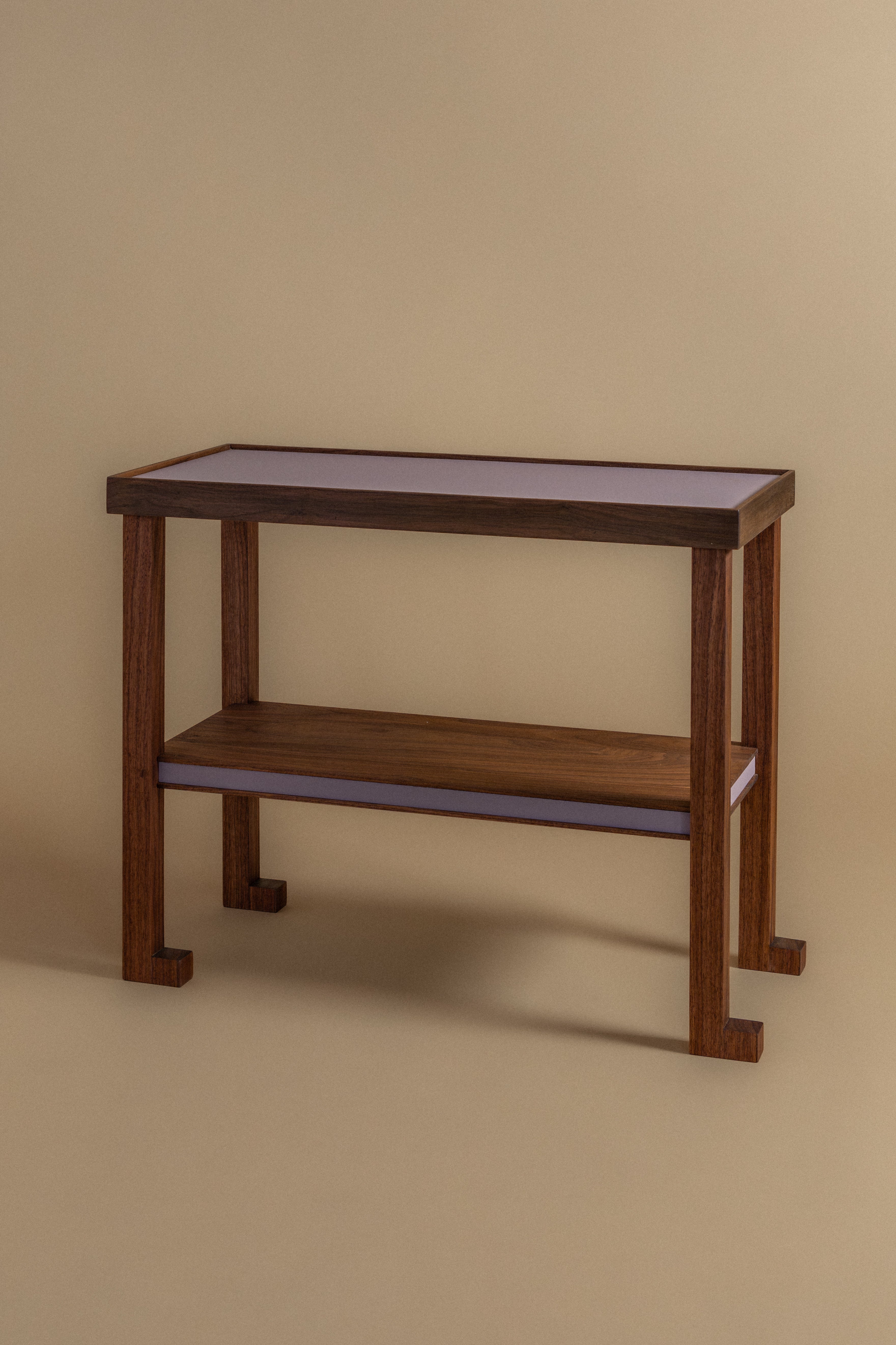 Zampa Side Table in Walnut with Lavendar Laminate