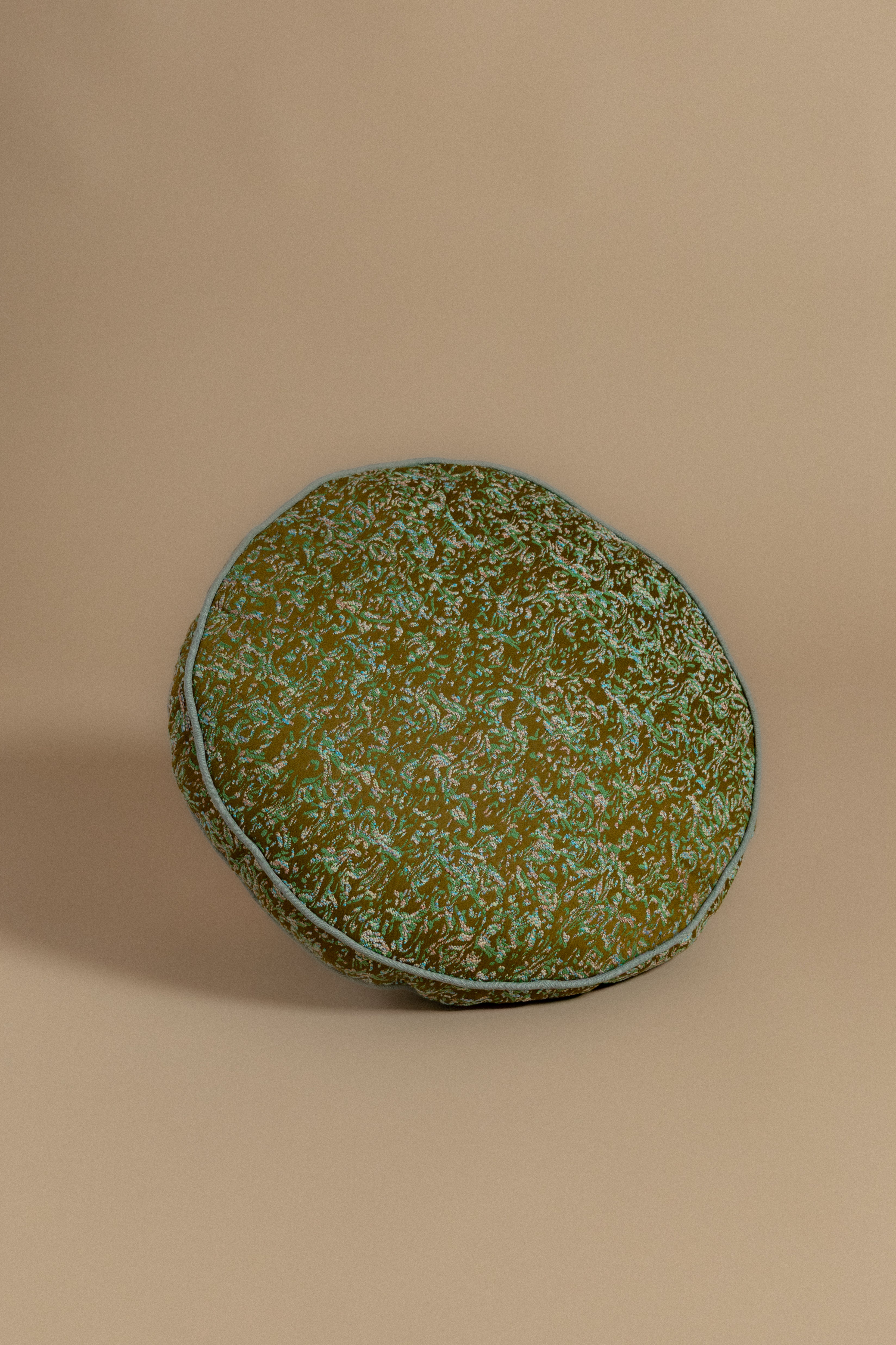 Monroe Round Pillow in Olive Jacquard