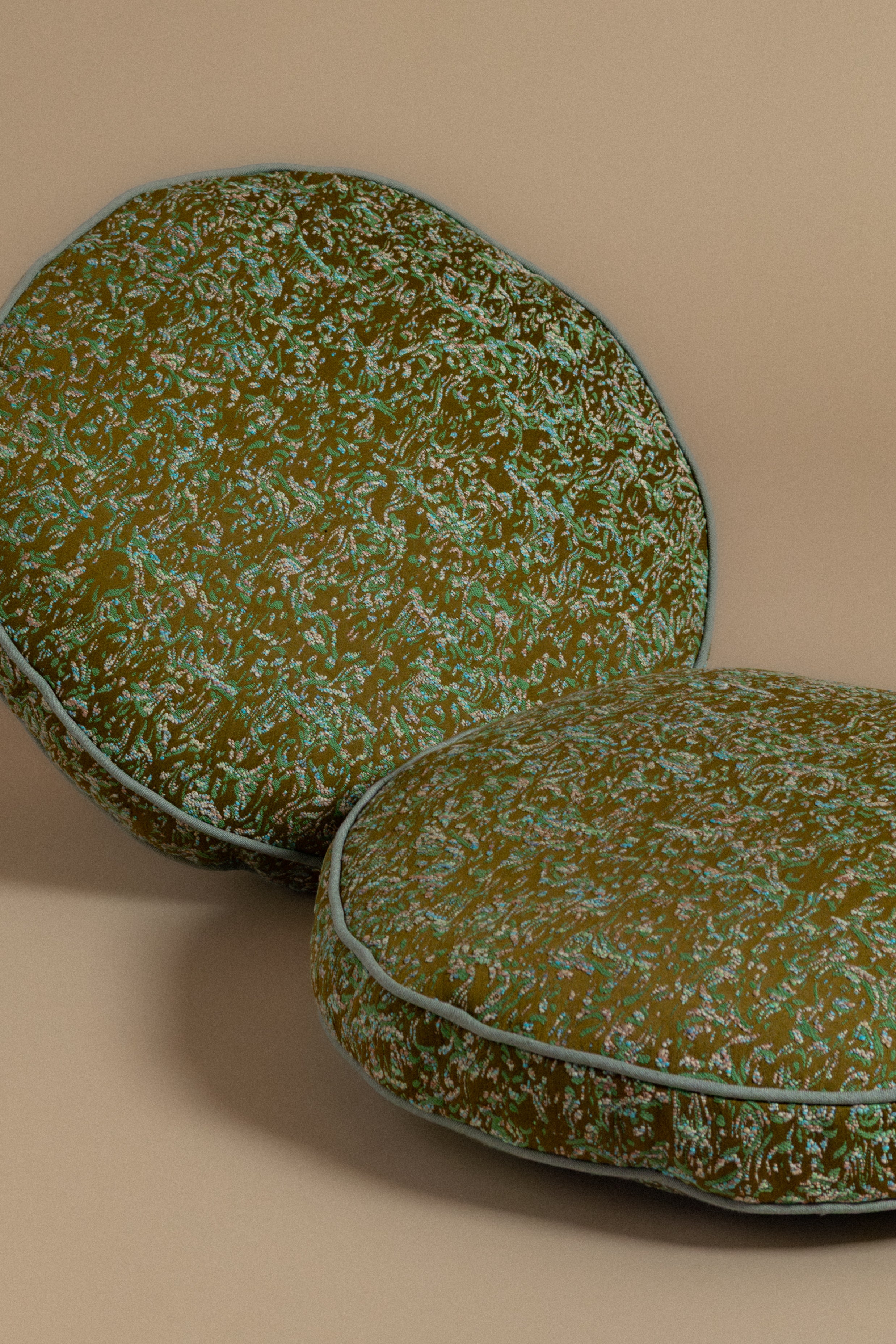 Monroe Round Pillow in Olive Jacquard