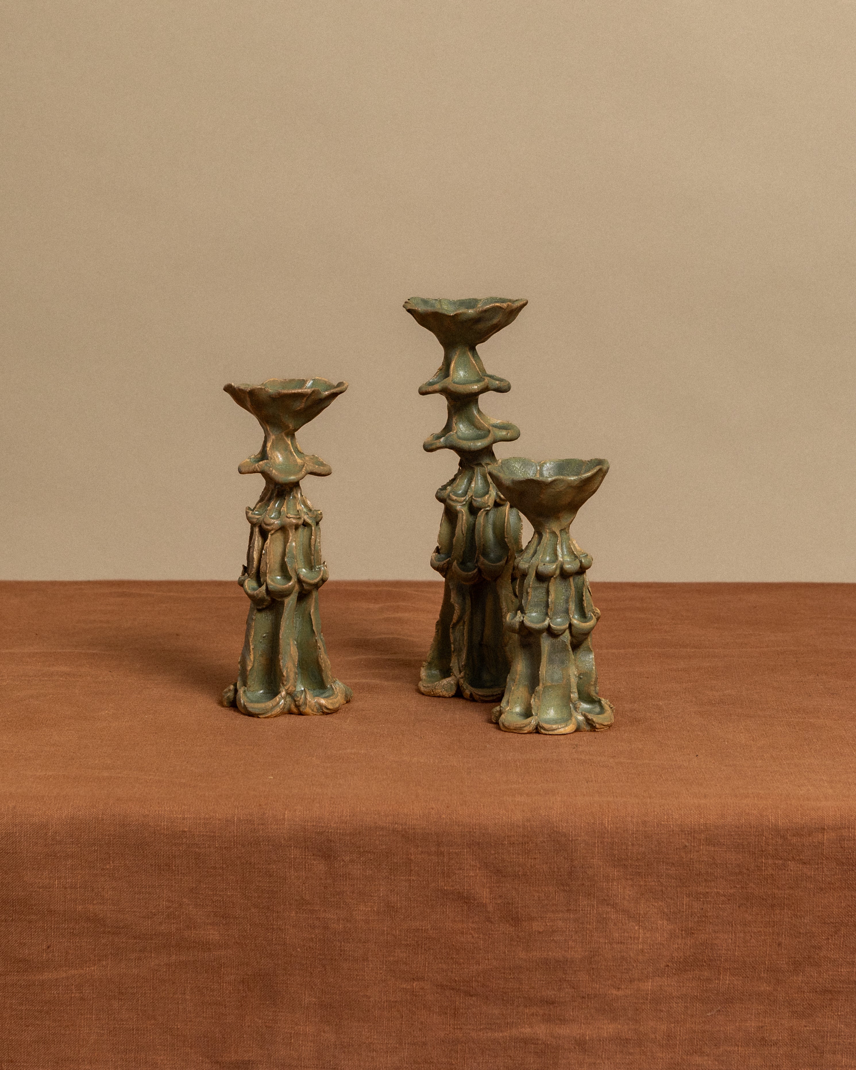 Tiered Candlesticks in Jade