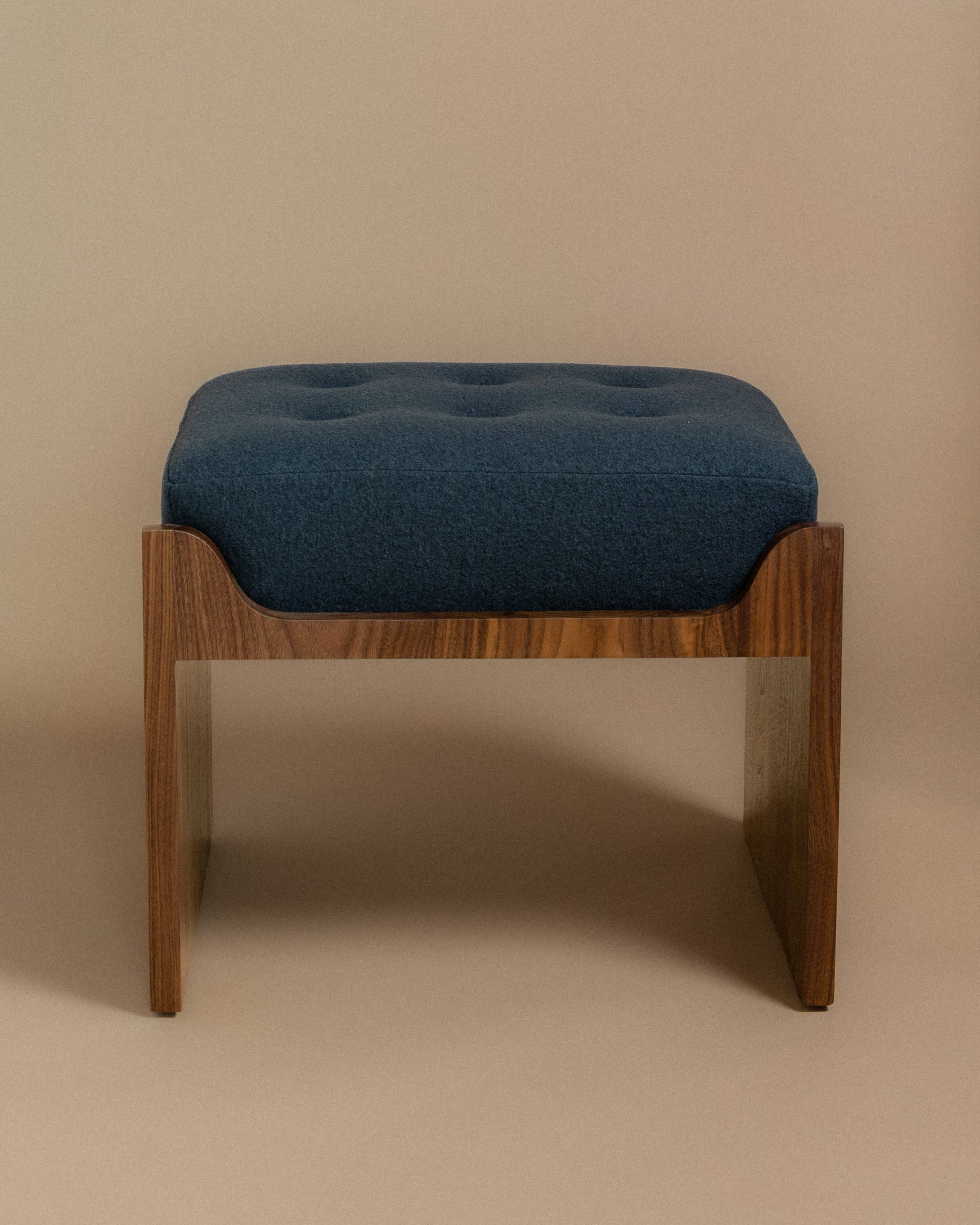 Sovra Ottoman in Blue Wool and Walnut